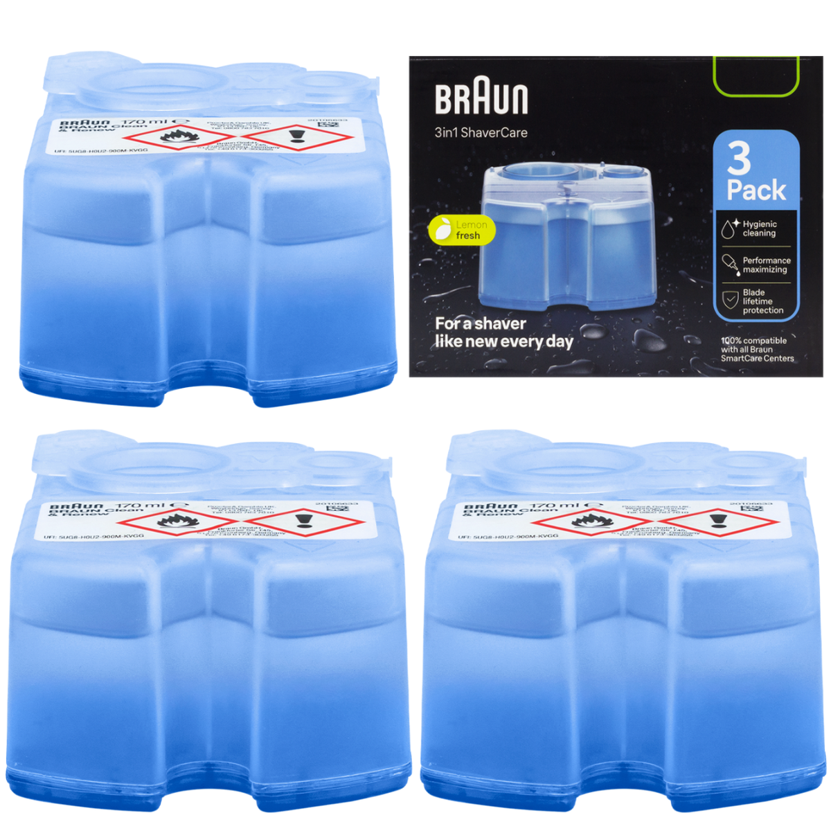NEU Braun Reinigungskartuschen CCR3 3er Set Rasierer Clean Renew Ersatzpatronen
