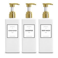 White Shampoo Pump Bottles, 16.9OZ Pack of 3 Empty Shower Dispenser with Gold...