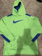 Nike Therma Fit Hoodie Youth XL Green Blue Swoosh Pullover Sweatshirt