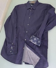 Ted Baker Mens Shirt Size 5 US XL Slim Fit Flip Cuff Blue Long Sleeve Navy Red