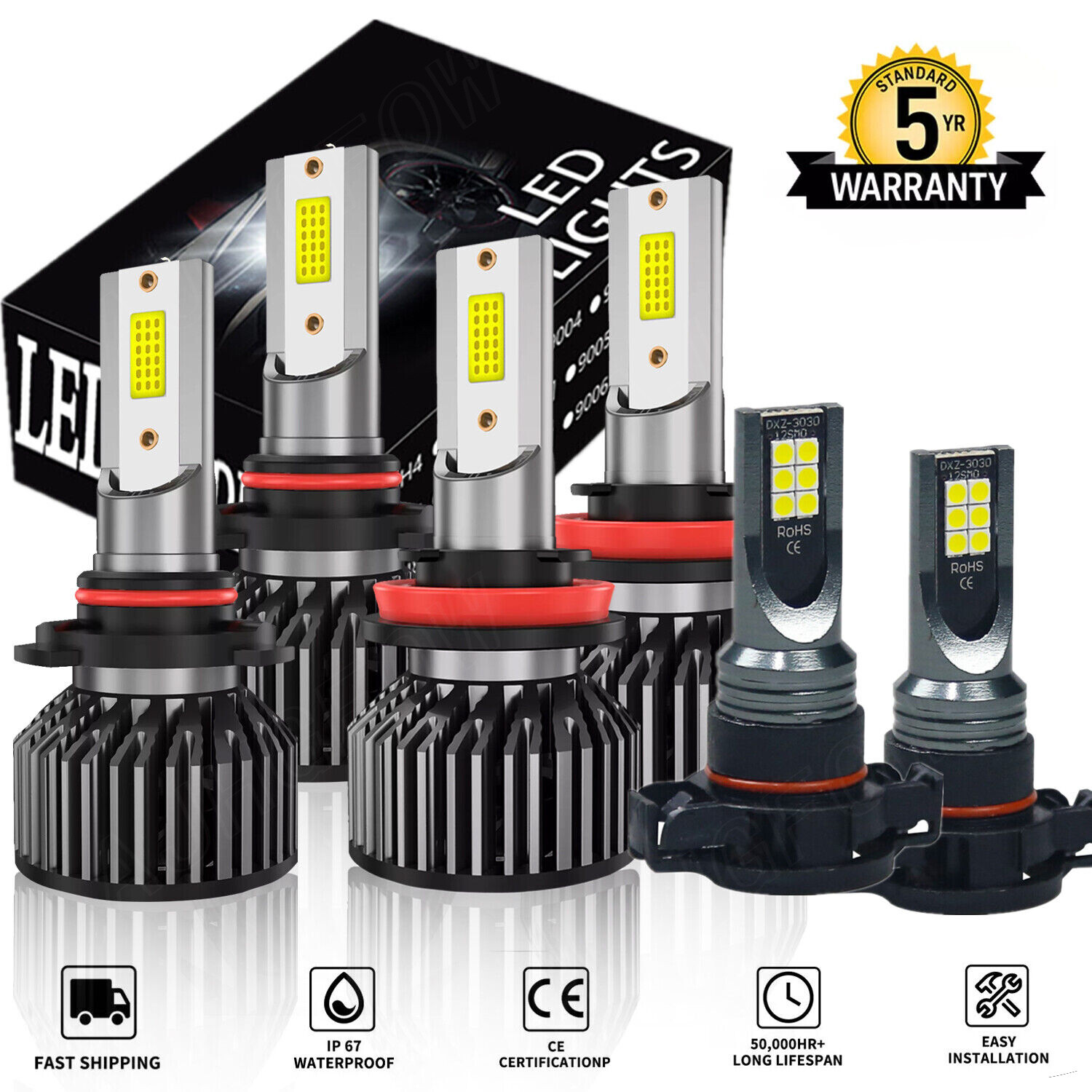 LED Headlight Combo + Fog Bulbs for Chevy Suburban Tahoe 2007-2014 9005 H11 5202