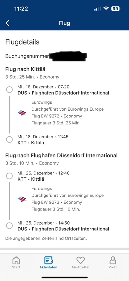 Flugtickets Hin- und Rückflug Düsseldorf- Kittilä 18.12- 25.12 - Bild 2 von 3