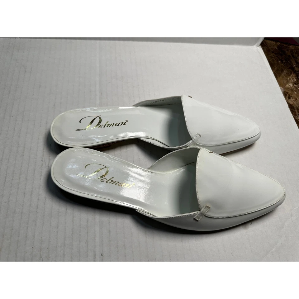 Mules Delman Blanco Charol Puntera Punta Slides Minimalista Talla 9M Foto 4 de 4