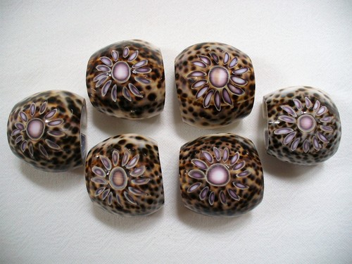 6~NATURAL~Seashell ~LEOPARD~Cowrie~TIGER~Engraved~NAPKIN RING HOLDERS~Floral~EC - Picture 6 of 11