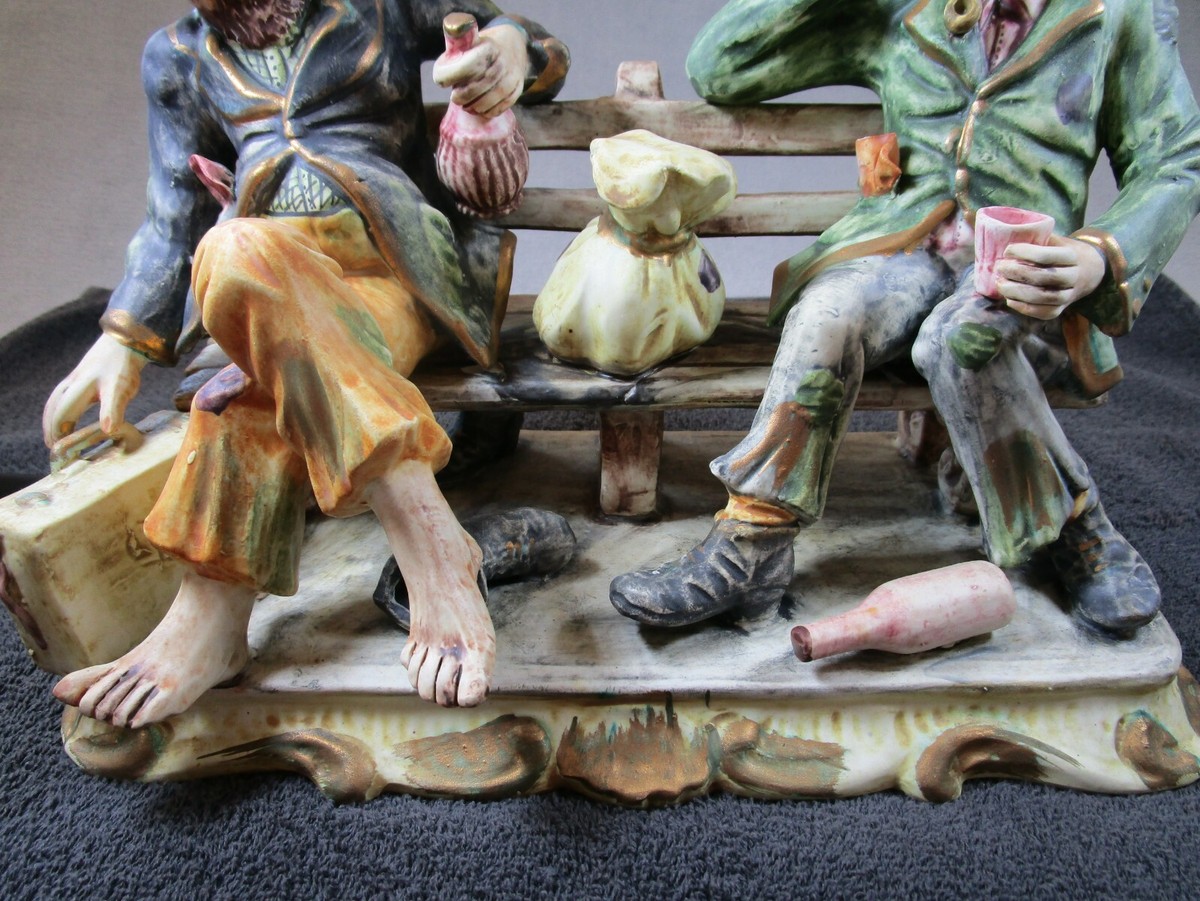 Very Large Lovely Vintage Capodimonte Figurine Signed. 2 Men On A