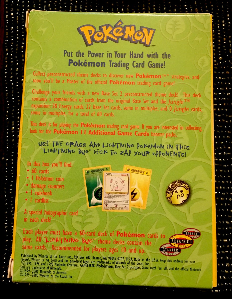 POKEMON LIGHTNING BUG DECK BOX,CARD LIST,RULE BOOK,DAMAGE COUNTERS