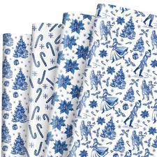 12 Sheets Blue Christmas Wrapping Paper Xmas Tree Flat Craft Paper 19.7 x 27.6"