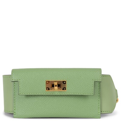 71916 auth HERMES Vert Criquet green Epsom & Swift KELLY POCKET 50MM Bag Strap