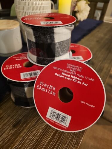 Celebrate It Wired Jumbo Ribbon Black White Plaid 3.5 in × 25 ft Lot Of 4 Rolls