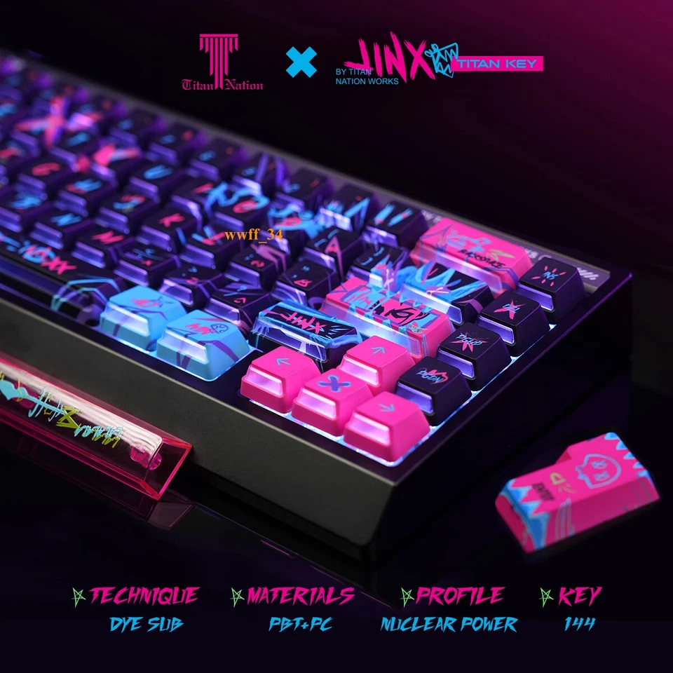 LOL Arcane Jinx Keycaps PBT 130/144 Keys Cherry MX Side-Lit Gift For RGB Keypads - Image 4 of 4