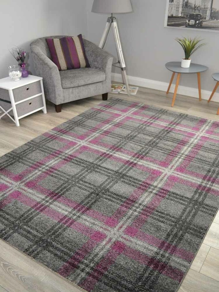 Modern Soft Tartan Rugs Highland Check Long Floor Runner Small Extra
