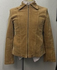 Vintage 70er Jahre Damen Beige Cord Jacke Western Cowboy Disco Rei&szlig;verschluss Medium