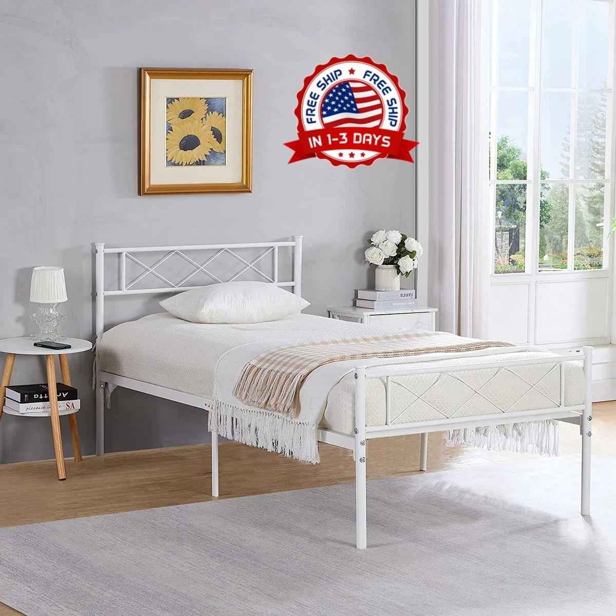 Marco De Cama De Metal De Tama o Twin Con Base para Colch n y Cabecera nuevo