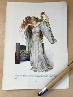 ORPHELIA, Szene aus Shakespeare, s Hamlet, Akt IV Szene V, antiker Farbdruck