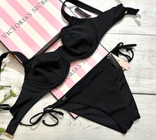 Victoria's Secret Swim Wicked Side Tie Cheeky Bottom Bikini Set Black