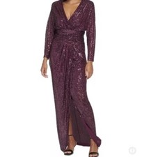 Calvin Klein NEW Sequin Banded Waist V-Neck Evening Gown Size 4 239.00 In Plum
