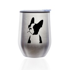 Stemless Wine Tumbler Coffee Travel Mug Glass Cup w/ Lid Boston Terrier Face