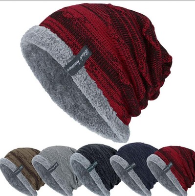 Winter Beanie Hüte Wintermütze Wolle Gefüttert Fleece Strickmütze Damen Herren