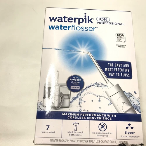 Waterpik ION Profesional Inalámbrico Agua Hilo Dental Limpiador Recargable Nuevo