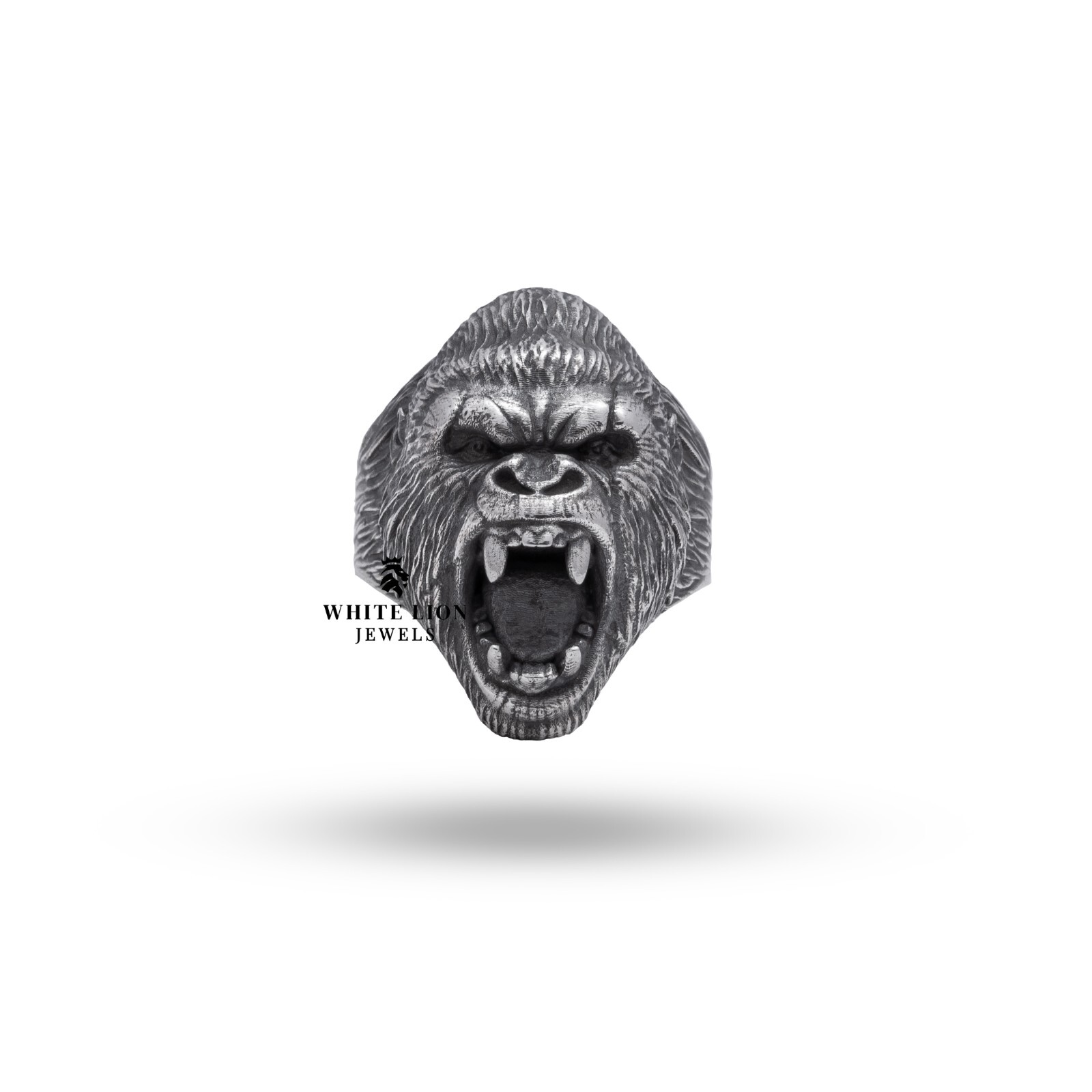 Roaring gorilla biker rider head Apes 925 Sterling Silver jungle animal ...