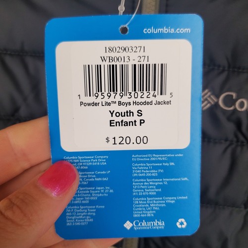 Columbia Youth Boys Jacket Sz Small Multi Colorblock Powder Lite Hooded Full Zip - Picture 7 of 11
