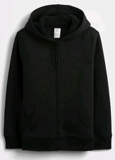 Kids Gap Boys Logo Sherpa Lined Full Zip Hoodie XXL Black Long Sleeve  New