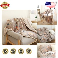 Vintage Owl Flannel Sherpa Throw 60x80" Heavyweight Plush Cozy Blanket