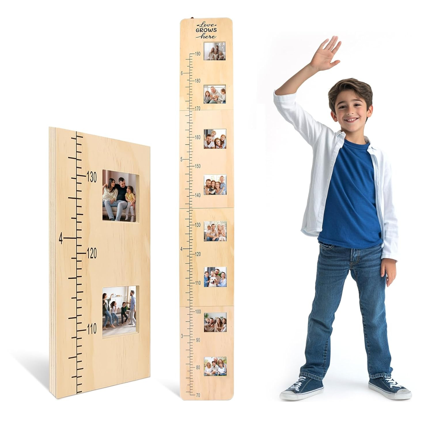 kinder messlatte massivholz personalisiert mit fotos 70-190 cm kinderspielzeug