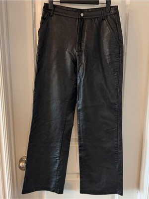 Princess Polly Black Faux Leather Moto Straight Leg Pants Sz 6 Grunge Festival