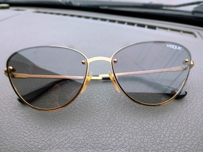 VOGUE Womens Polarized Sunglasses Gold Beige Round Metal Frame