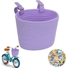 Kids Cotton Rope Woven Front Bicycle Basket for Boys Girls Bike - Easy Install