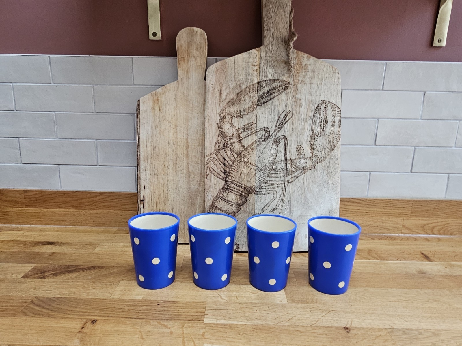 Vintage Polka Dot Plastic Juice Tumblers Cups in Blue x 4