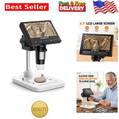 Portable 4.3-Inch Coin Microscope with 1000x Magnification & Adjustable LEDs