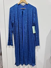 Kate & Mallory Womens Medium Blue Sequin Cardigan Top