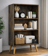 Bookcase 3 Tier Tall Wide Shelves Storage Organizer Cabinet Freestanding Rustic