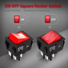 DaierTek 3-Pack 30A 250V DPST Rocker Switch Red Lighted ON/OFF Toggle