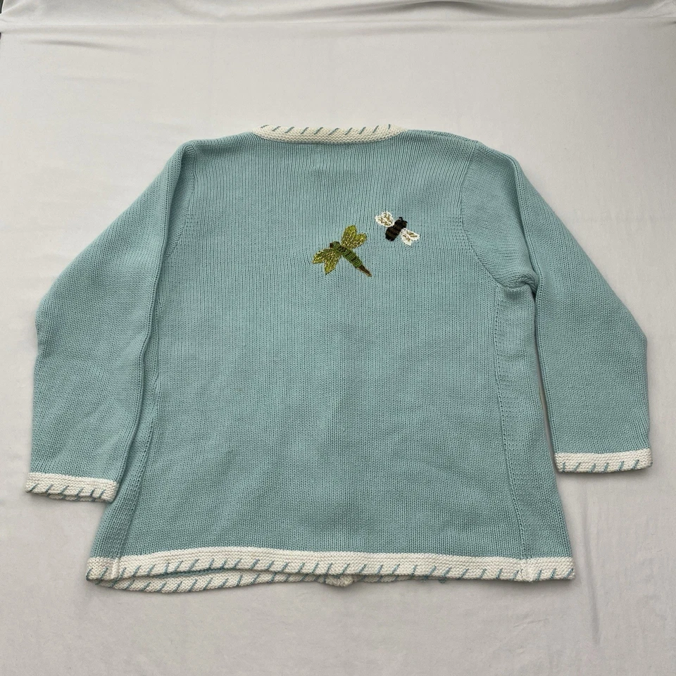 Storybook Knits Sweater Cardigan Womens 2X Blue Sunflower Bee Ramie Cottagecore - Image 3 of 4