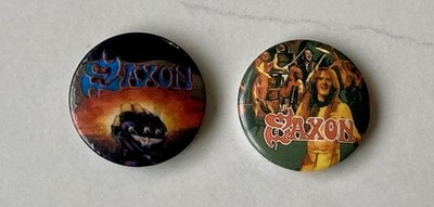 SAXON PAIR OF 25 mm / 1''  BUTTON BADGES NWOBHM VGC