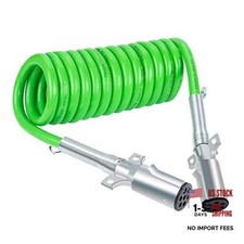 7 Way Coiled Trailer Cord 12 FT Green ABS Electrical Power 12 FT COILED CORD