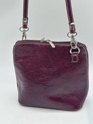Vera Pelle Made In Italy Burgundy Genuine Leather Small Crossbody Handbag