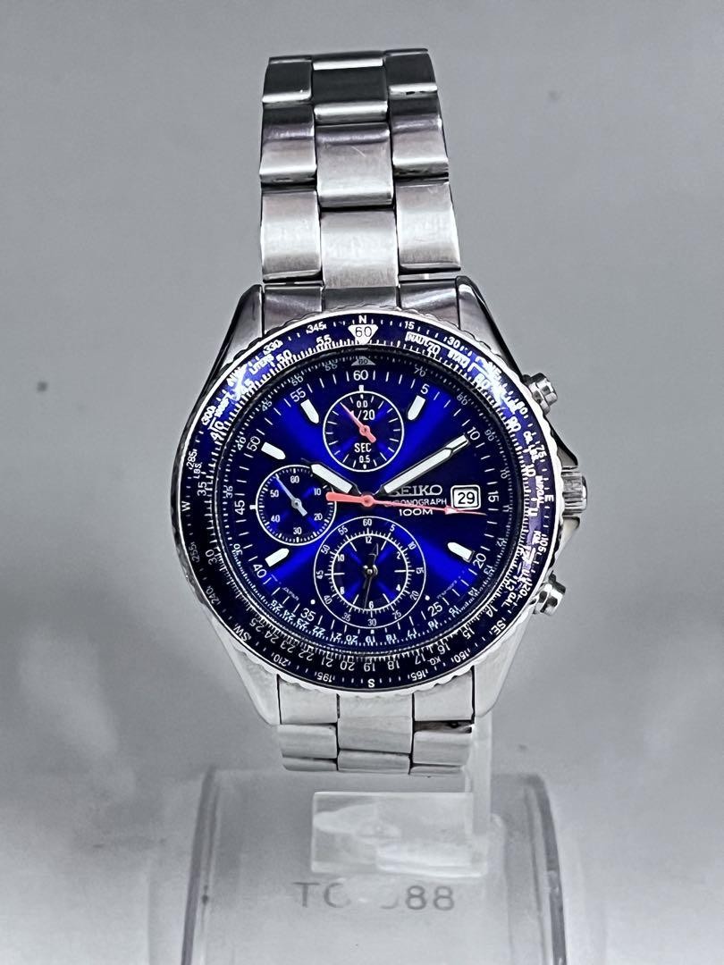 Seiko E307 Silver Blue Dial Chronograph Watch