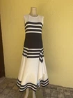 Navy Blue and Cream Strip Maxi Dress Size M