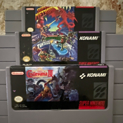 Nintendo SNES Game Lot: Super Metroid + TMNT IV Turtles in Time + Castlevania IV