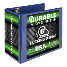 Durable 6 Inch 3 Ring Binder, Made in USA, Locking D Ring FSC 100 Recycled Chip