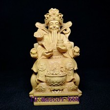 4.5 Inch Chinese Boxwood Wood Hand carved God of wealth Buddha Statue Collection