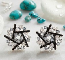 New | Silver Tone Geometric Starburst Black &...