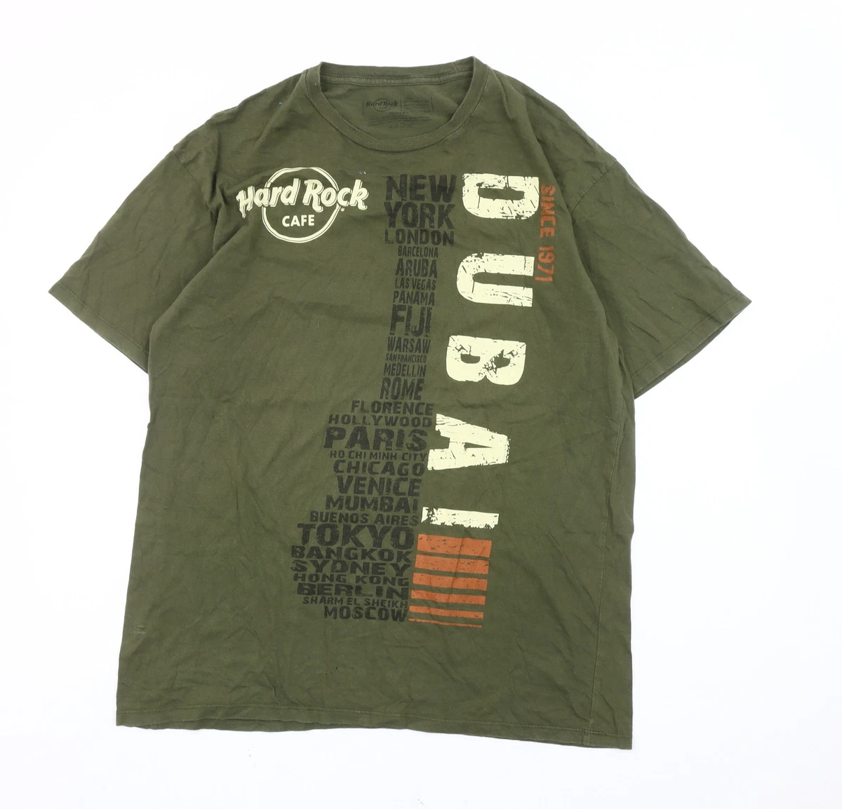 T-shirt Homme Hard Rock Cafe Dubai – Vert, Taille L, Imprimé Graphique (occasion Très Bon état)