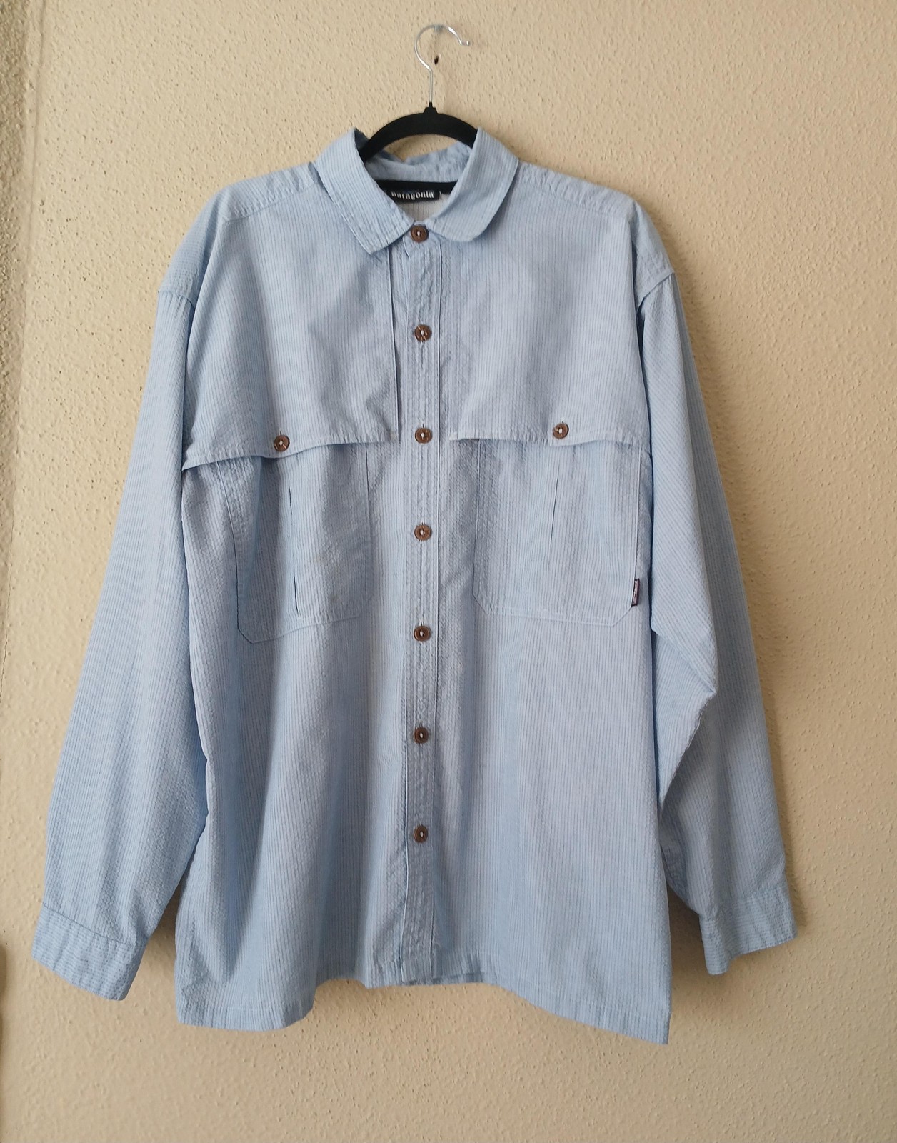 Patagonia Shirt Mens Large Blue Vented Fishing Button Up Long Sleeve Pockets