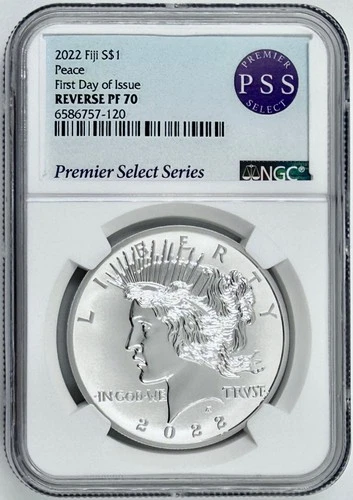 2022 $1 Fiji 1 Oz Silver Peace Dollar NGC Reverse PF 70 First Day of Issue PSS