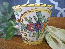Studio Pottery Flower Pot Planter Cover Ceramic Handmade 6"x6,5" Floral Pattern